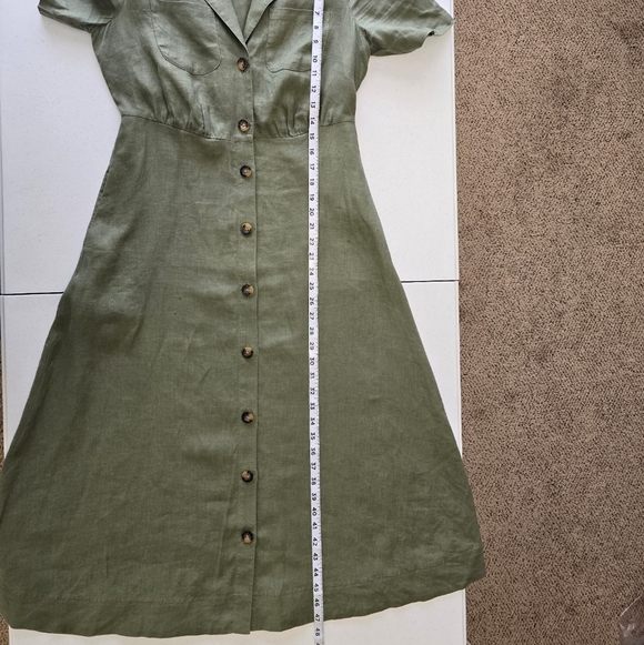 Boden Notched Collar Tie Waist Linen Shirtdress Olive Green Women's US 6 - Picture 5 of 8